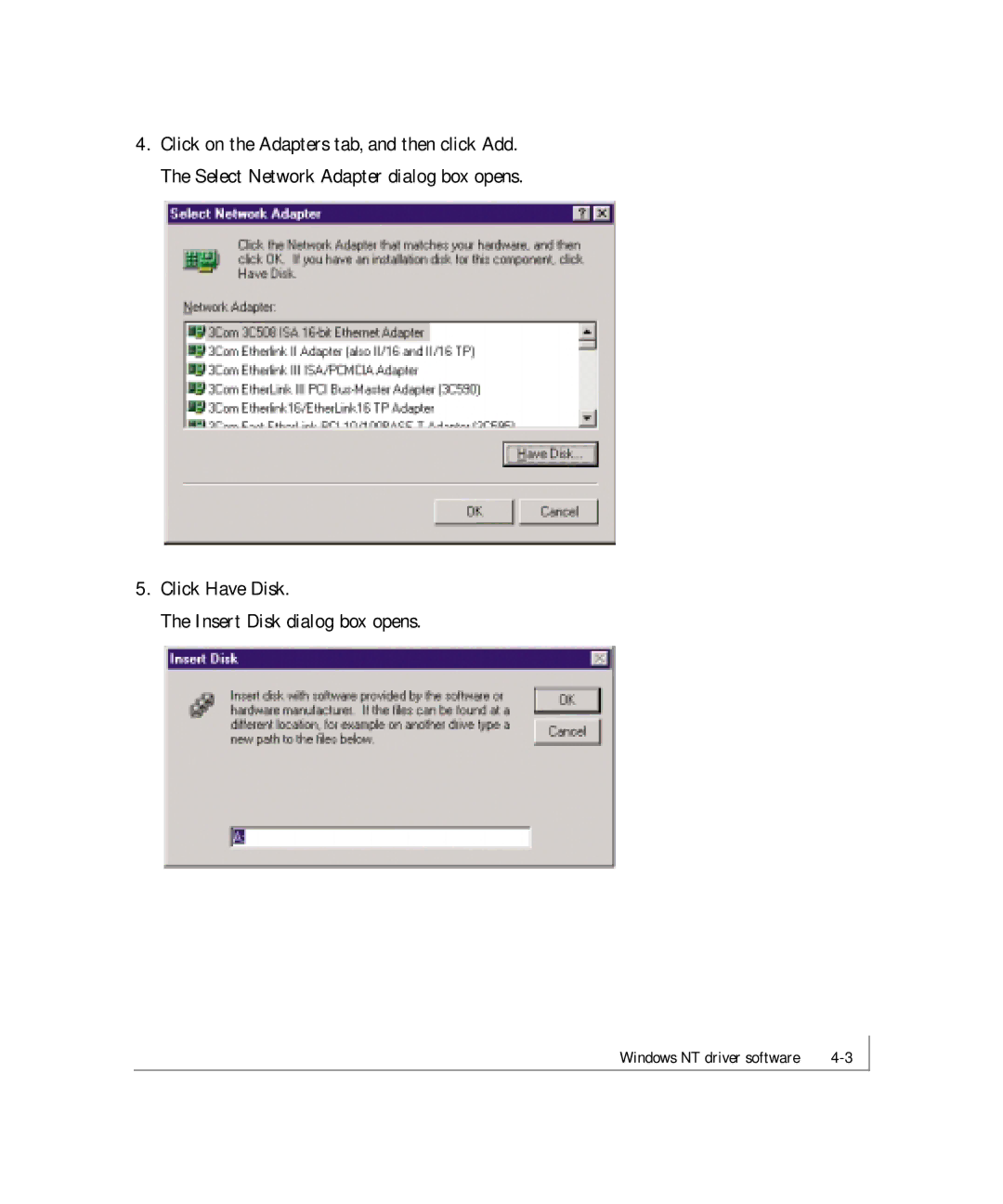 NETGEAR GA621 manual Click Have Disk Insert Disk dialog box opens 