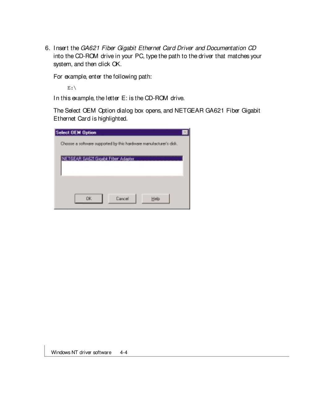 NETGEAR GA621 manual Windows NT driver software 