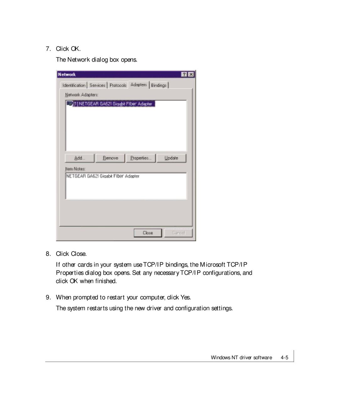 NETGEAR GA621 manual Windows NT driver software 