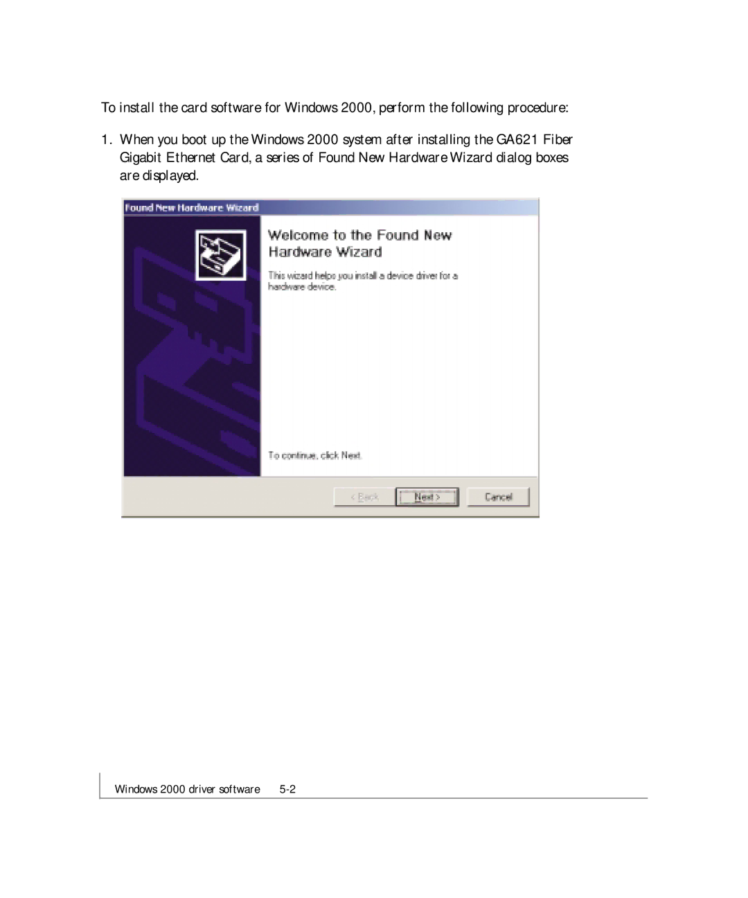 NETGEAR GA621 manual Windows 2000 driver software 