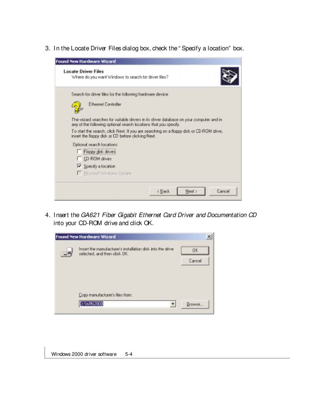 NETGEAR GA621 manual Windows 2000 driver software 