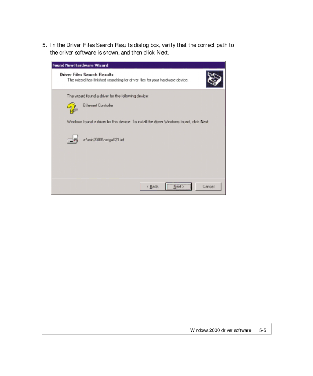 NETGEAR GA621 manual Windows 2000 driver software 