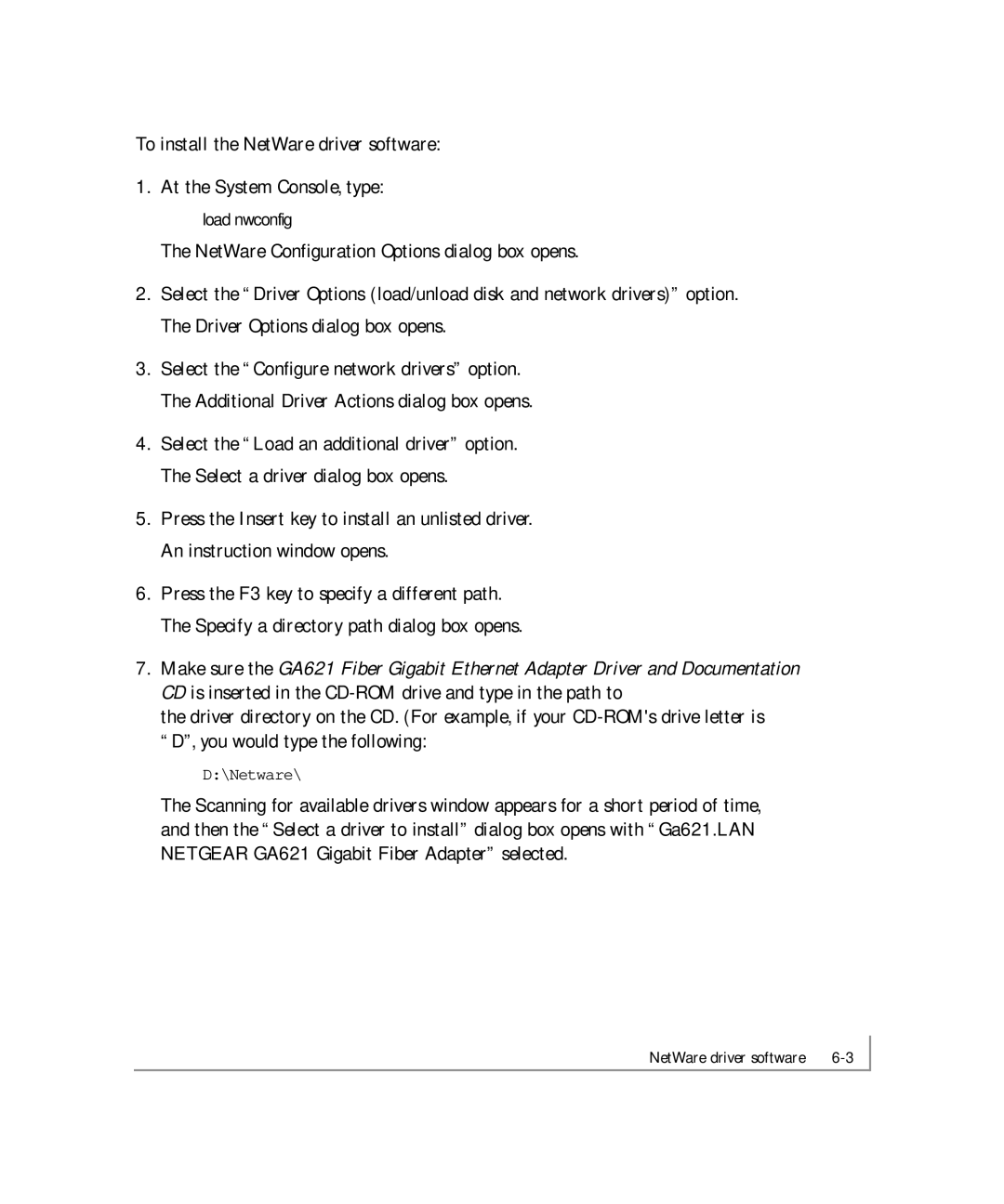 NETGEAR GA621 manual Load nwconfig 