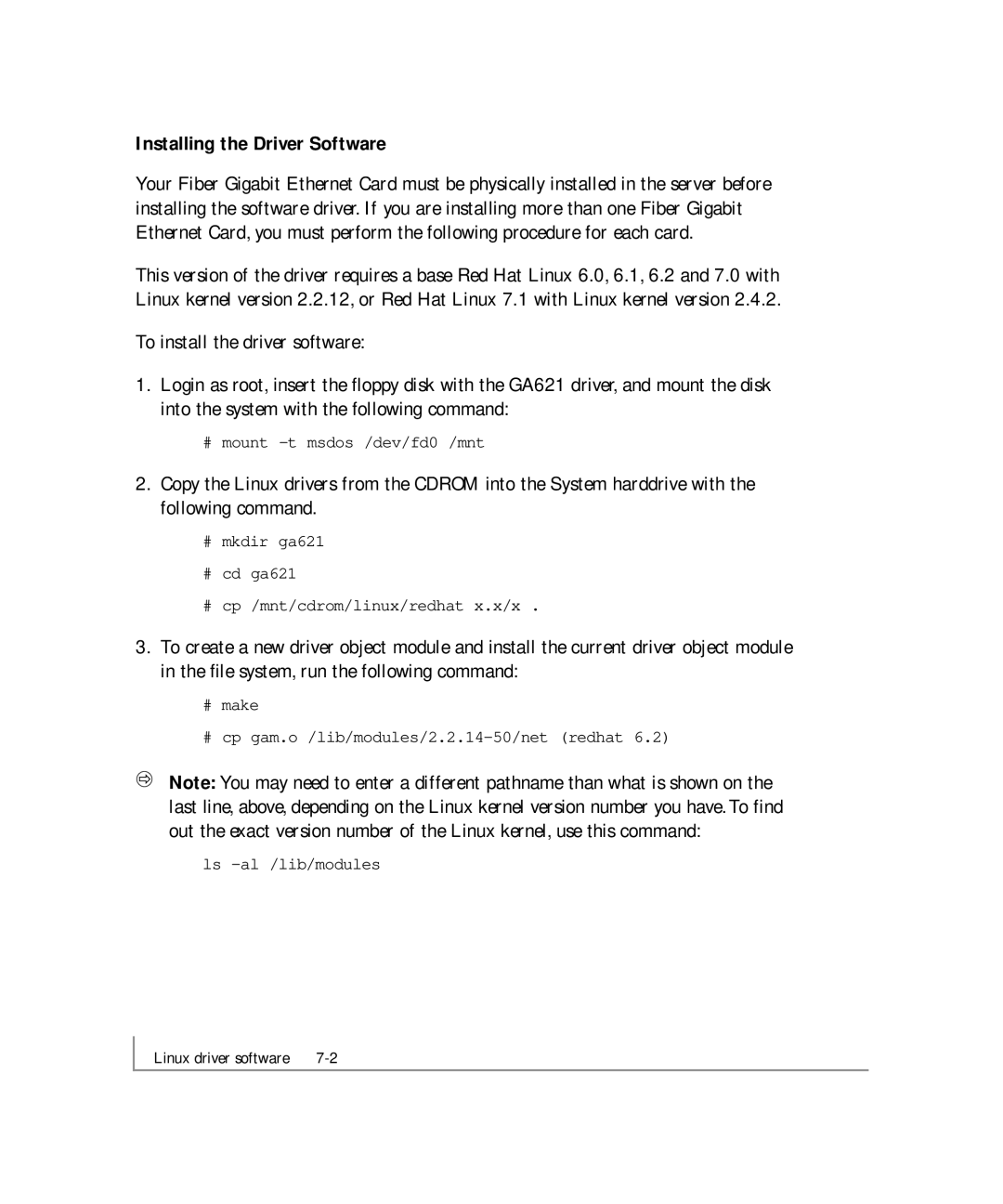 NETGEAR GA621 manual # mount -t msdos /dev/fd0 /mnt 