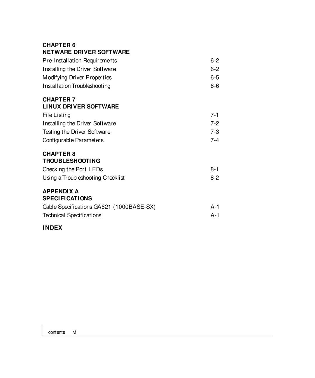 NETGEAR GA621 manual Index, Chapter Netware Driver Software 