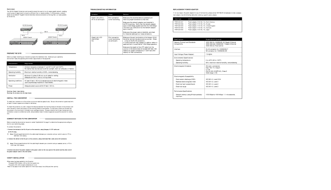 NETGEAR GC102 warranty Prepare the Site, Install the Converter, Connect Devices to the Converter, Verify Installation 