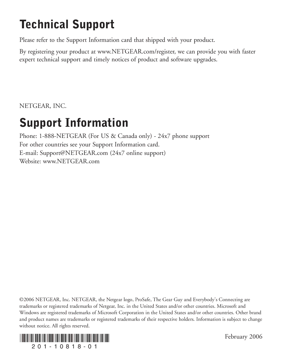 NETGEAR GS108A manual Technical Support, Support Information 