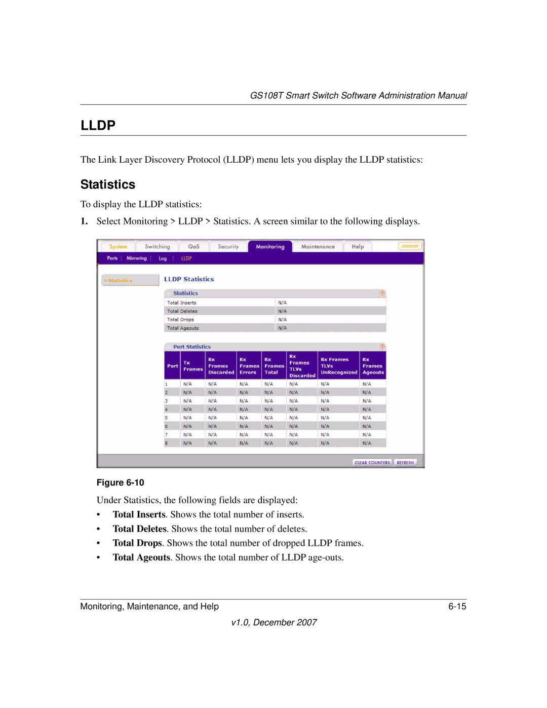 NETGEAR GS108T-100NAS manual Statistics 