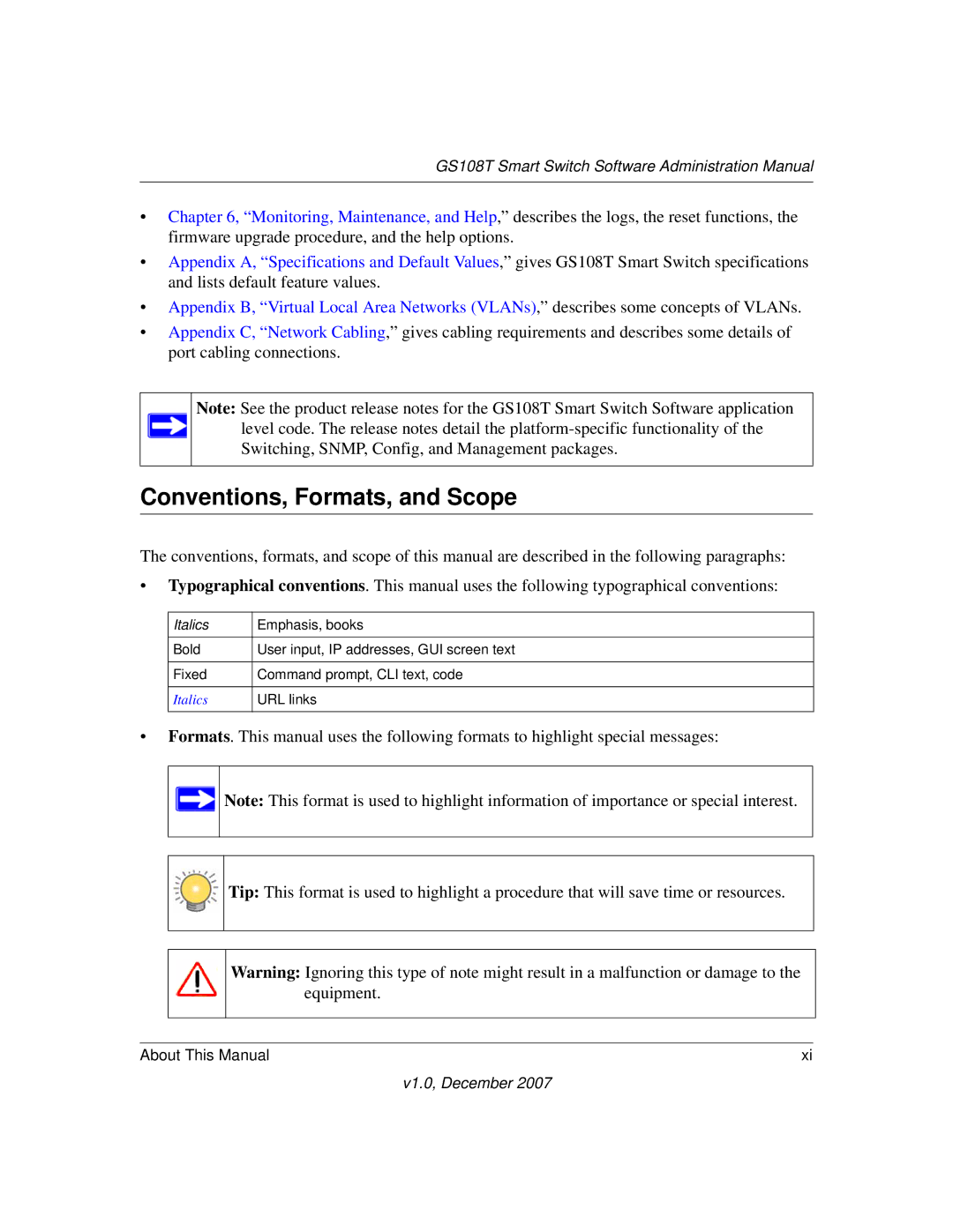 NETGEAR GS108T-100NAS manual Conventions, Formats, and Scope 