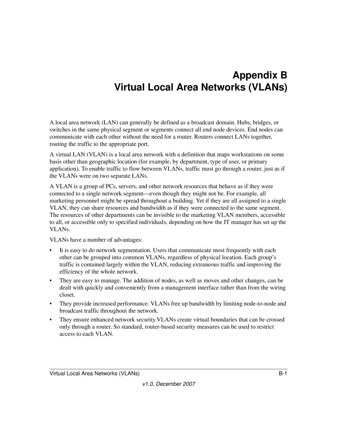 NETGEAR GS108T-100NAS manual Appendix B Virtual Local Area Networks VLANs 