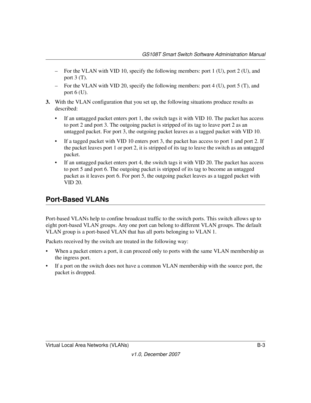 NETGEAR GS108T-100NAS manual Port-Based VLANs 