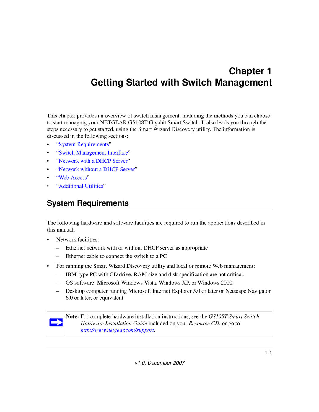 NETGEAR GS108T-100NAS manual Getting Started with Switch Management, System Requirements 