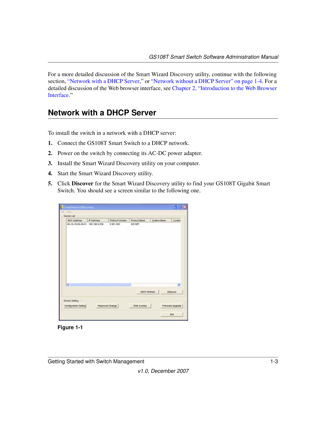 NETGEAR GS108T-100NAS manual Network with a Dhcp Server 