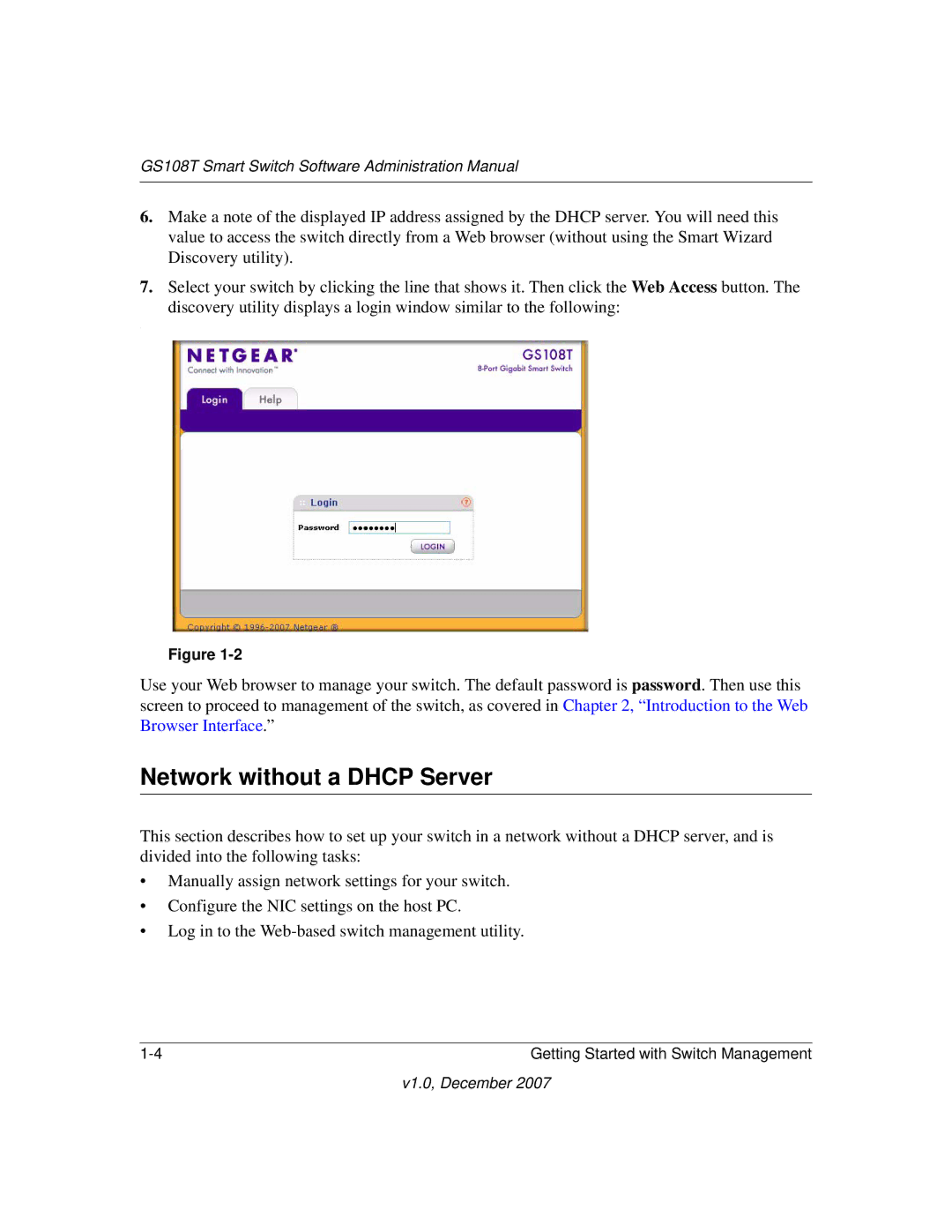 NETGEAR GS108T-100NAS manual Network without a Dhcp Server 