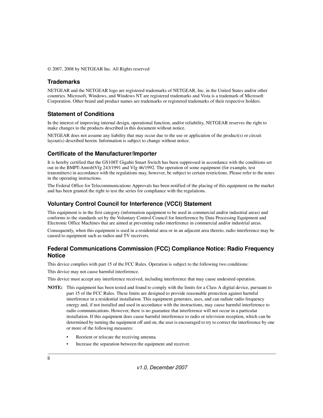 NETGEAR GS108T-100NAS manual Trademarks 