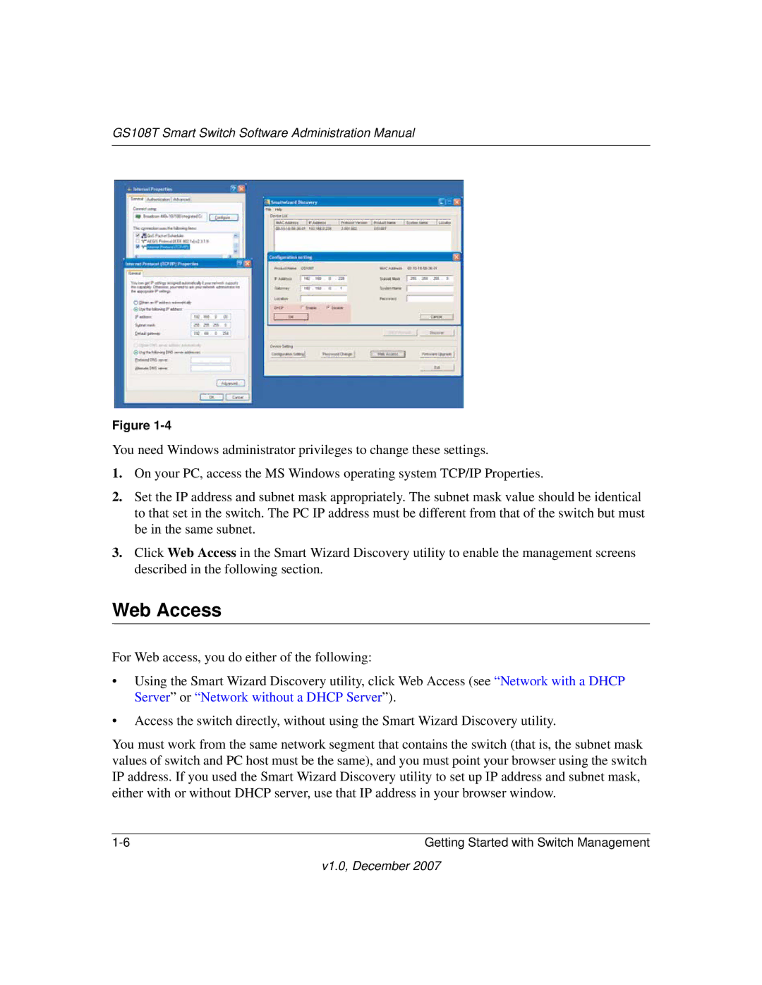 NETGEAR GS108T-100NAS manual Web Access 