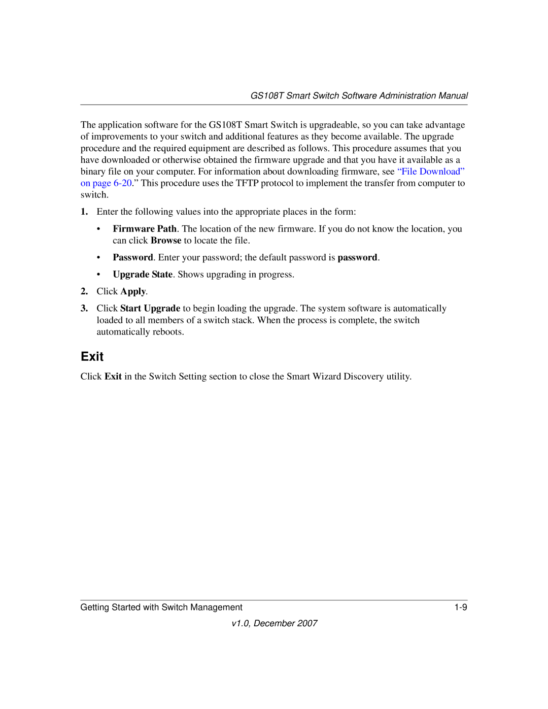 NETGEAR GS108T-100NAS manual Exit 