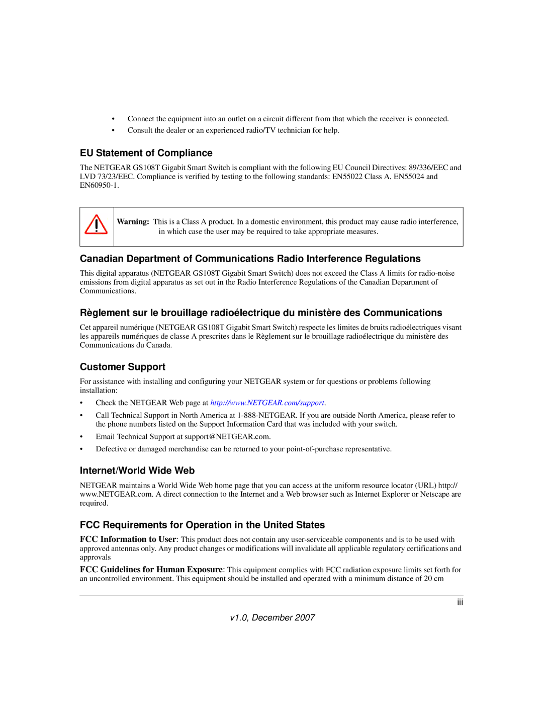 NETGEAR GS108T-100NAS manual EU Statement of Compliance 