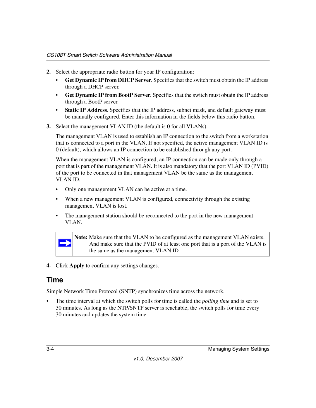 NETGEAR GS108T-100NAS manual Time, Vlan ID 