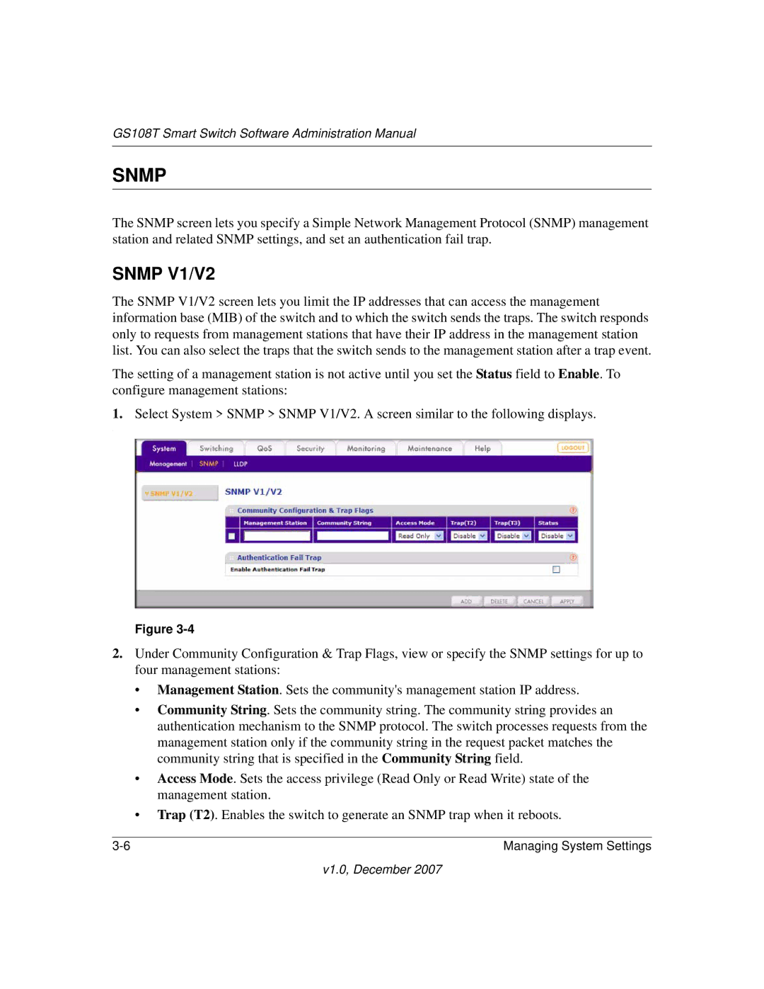 NETGEAR GS108T-100NAS manual Snmp 