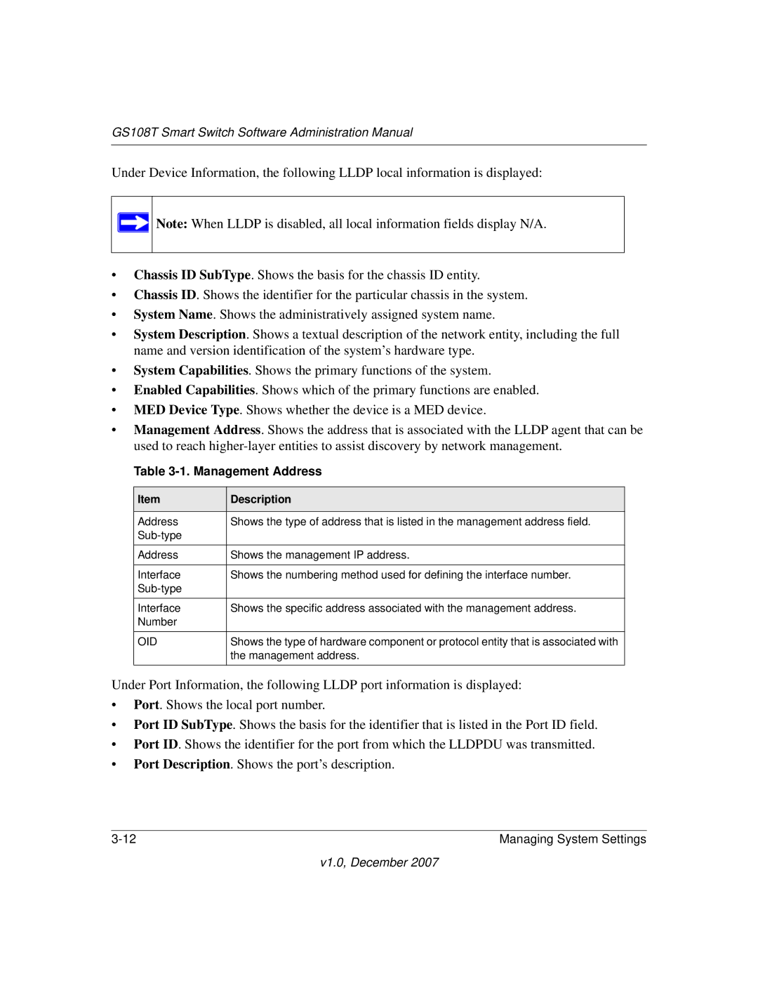 NETGEAR GS108T-100NAS manual Management Address 