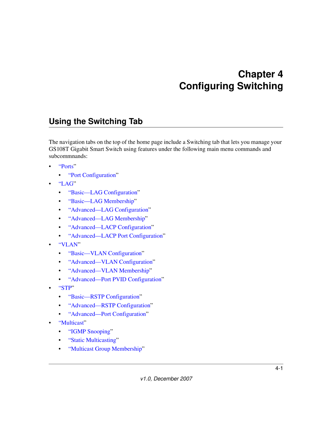 NETGEAR GS108T-100NAS manual Chapter Configuring Switching, Using the Switching Tab 