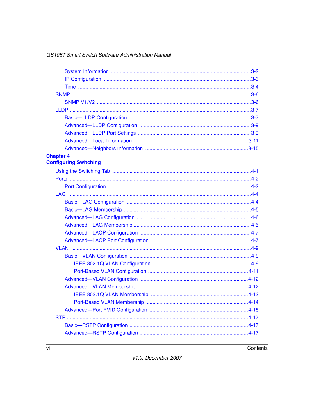 NETGEAR GS108T-100NAS manual Chapter Configuring Switching 