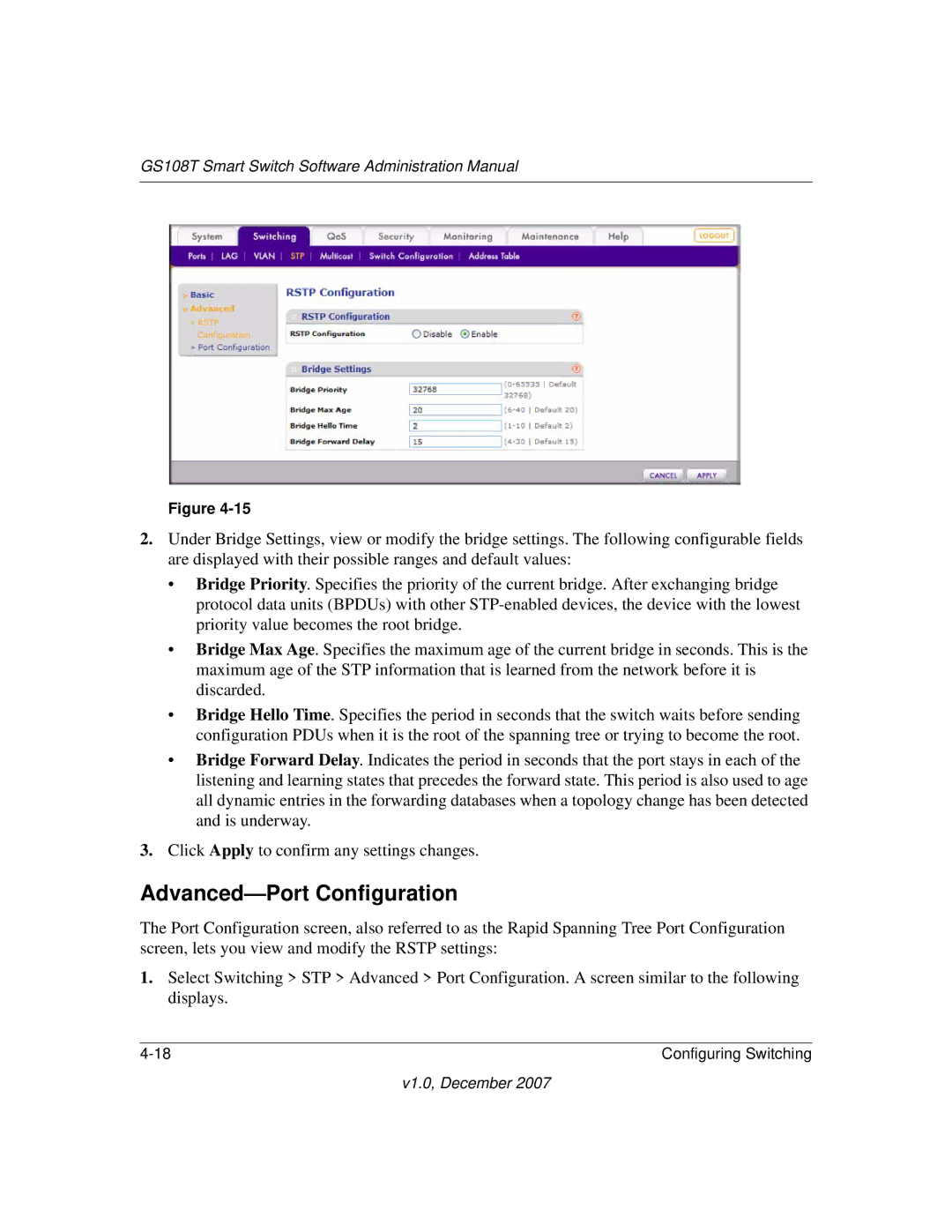 NETGEAR GS108T-100NAS manual Advanced-Port Configuration 