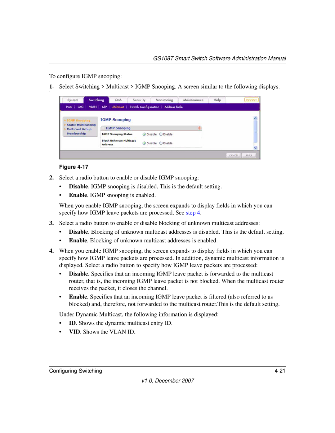 NETGEAR GS108T-100NAS manual GS108T Smart Switch Software Administration Manual 