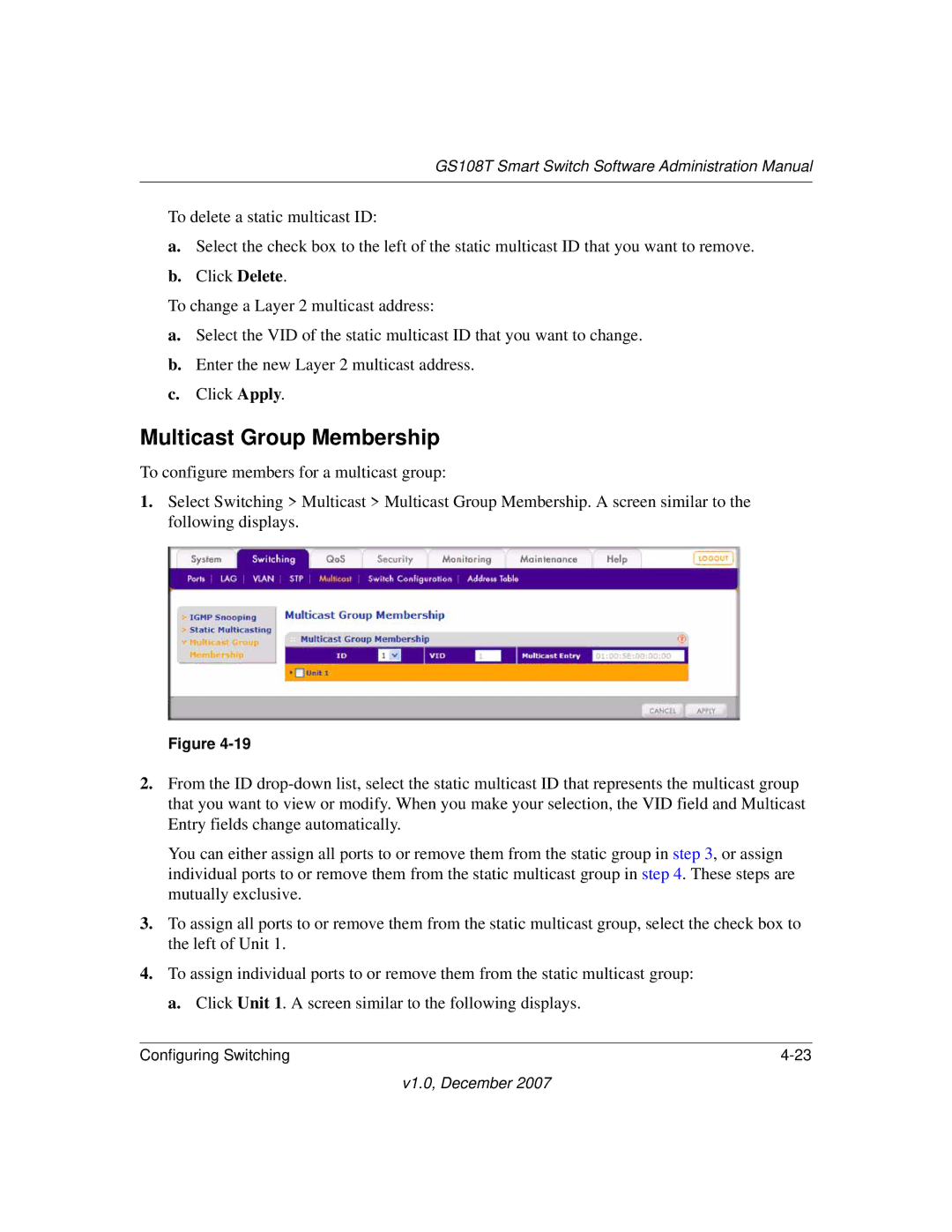 NETGEAR GS108T-100NAS manual Multicast Group Membership 