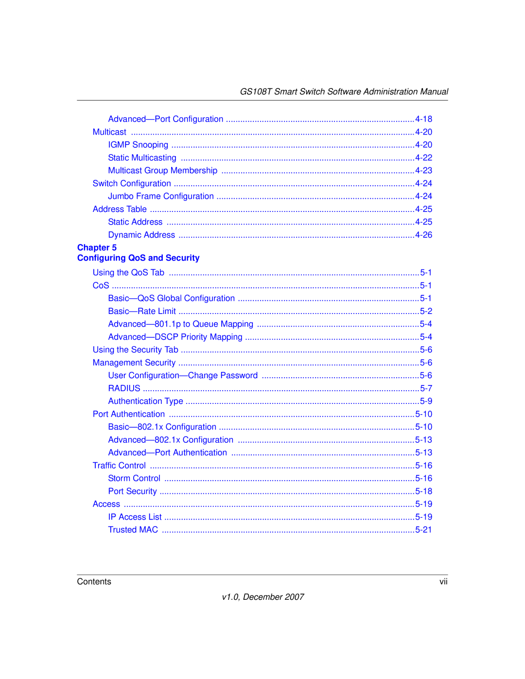 NETGEAR GS108T-100NAS manual Chapter Configuring QoS and Security 