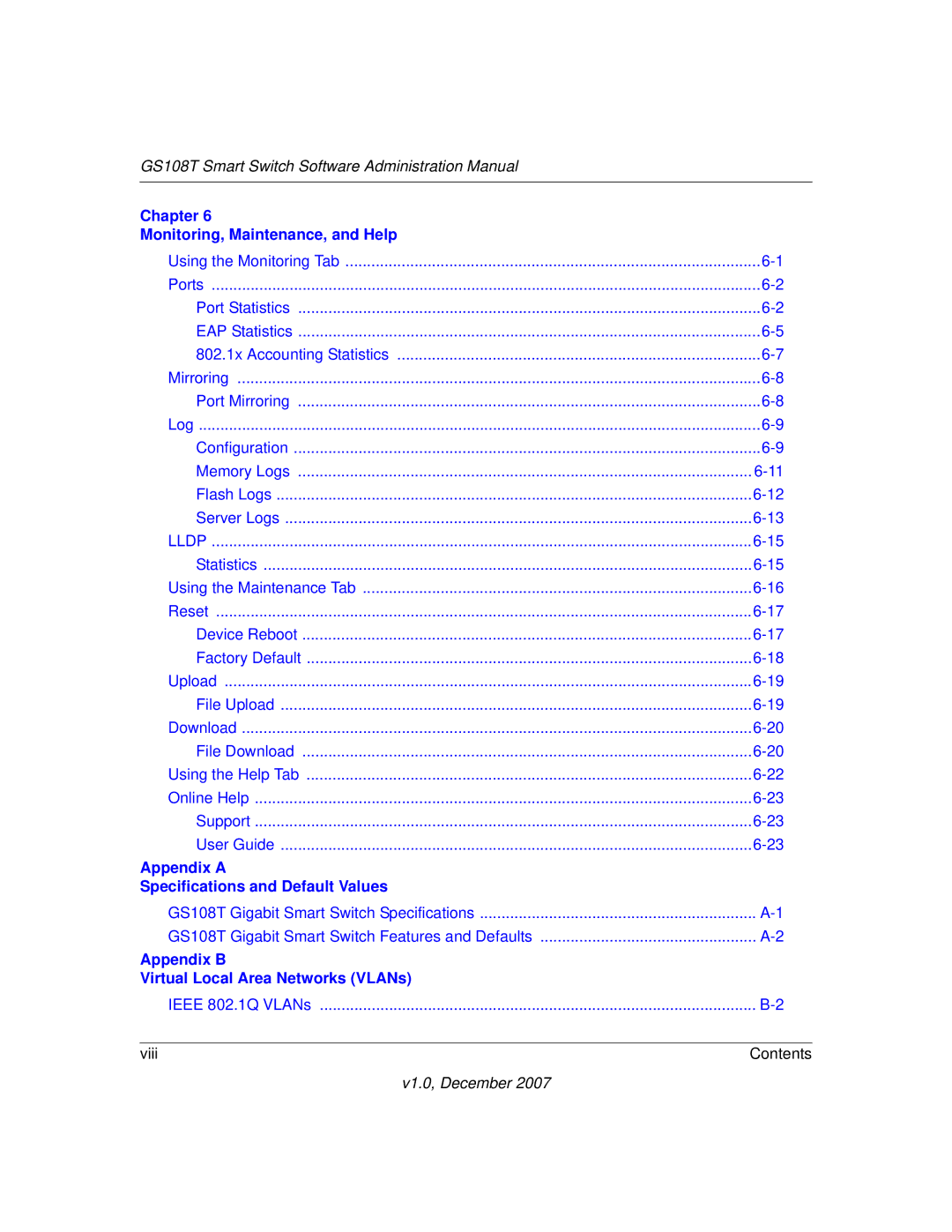 NETGEAR GS108T-100NAS manual Chapter Monitoring, Maintenance, and Help 