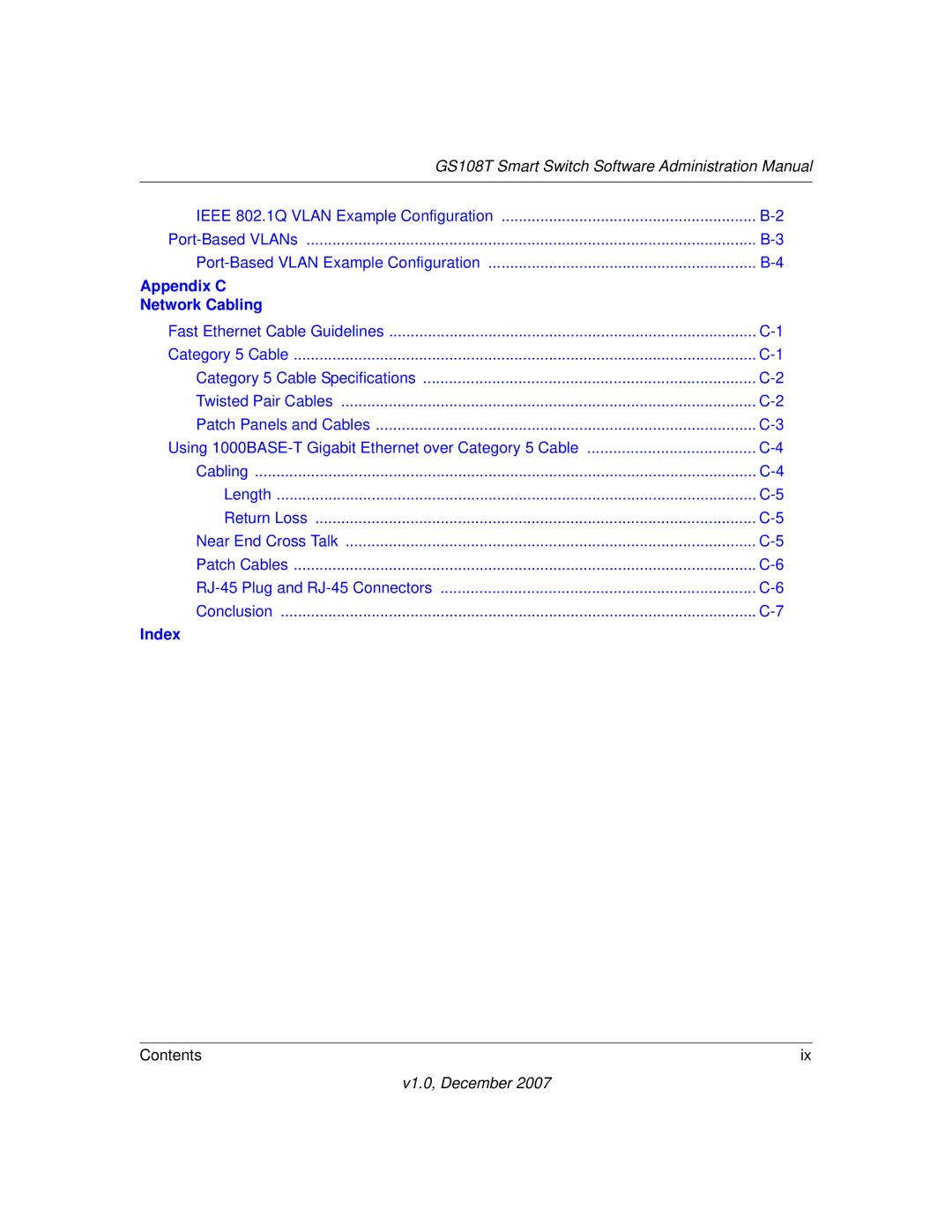 NETGEAR GS108T-100NAS manual Index 