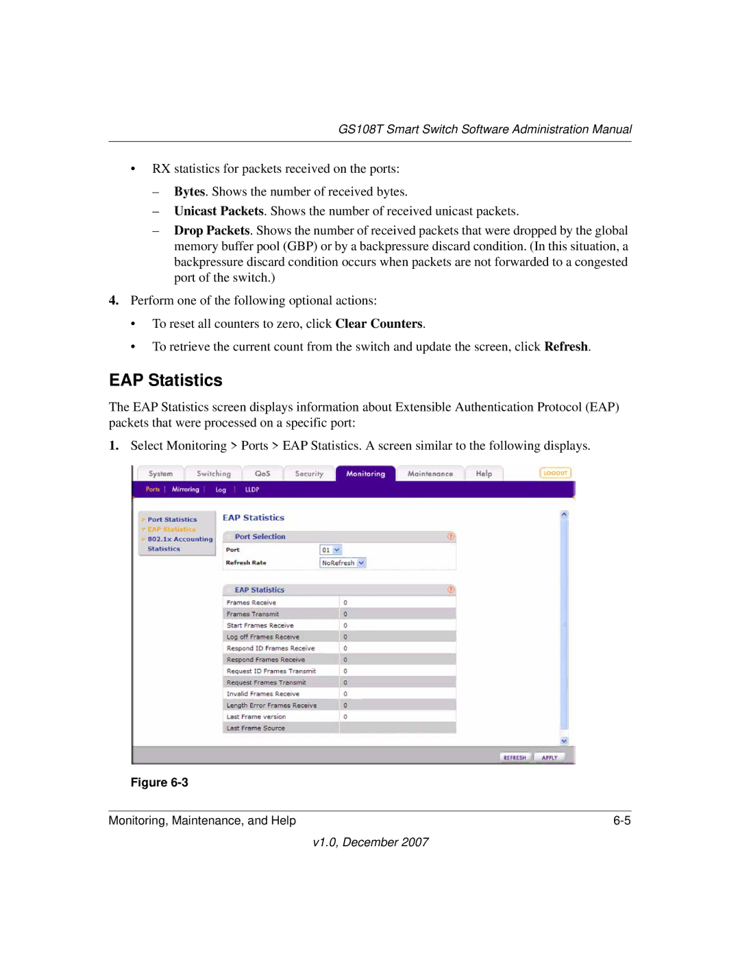 NETGEAR GS108T-100NAS manual EAP Statistics 