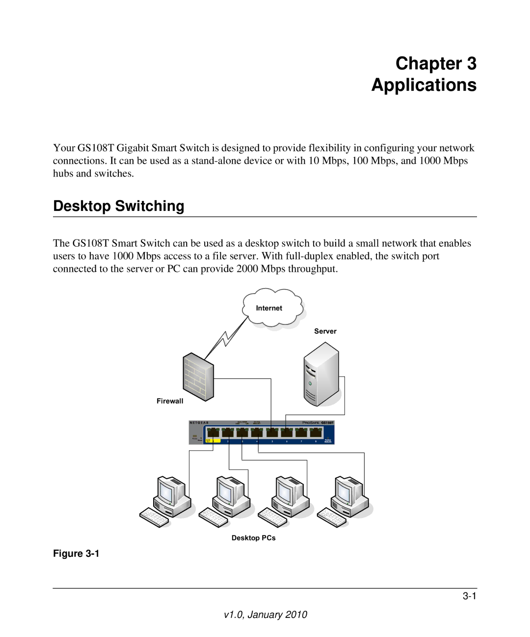 NETGEAR GS108T-200NAS manual Chapter Applications, Desktop Switching 