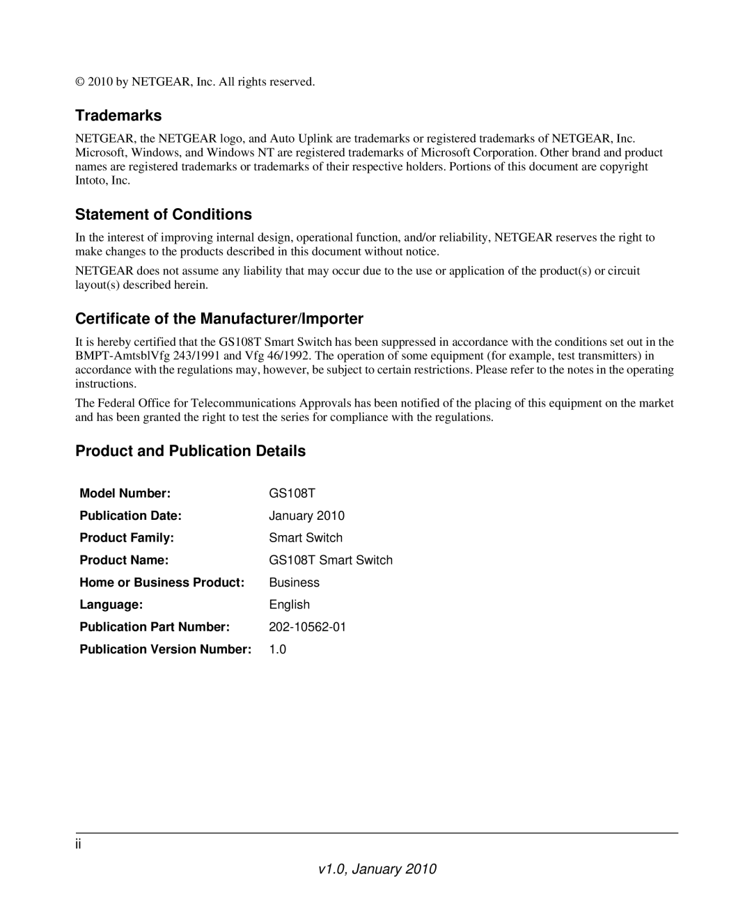 NETGEAR GS108T-200NAS manual Trademarks 