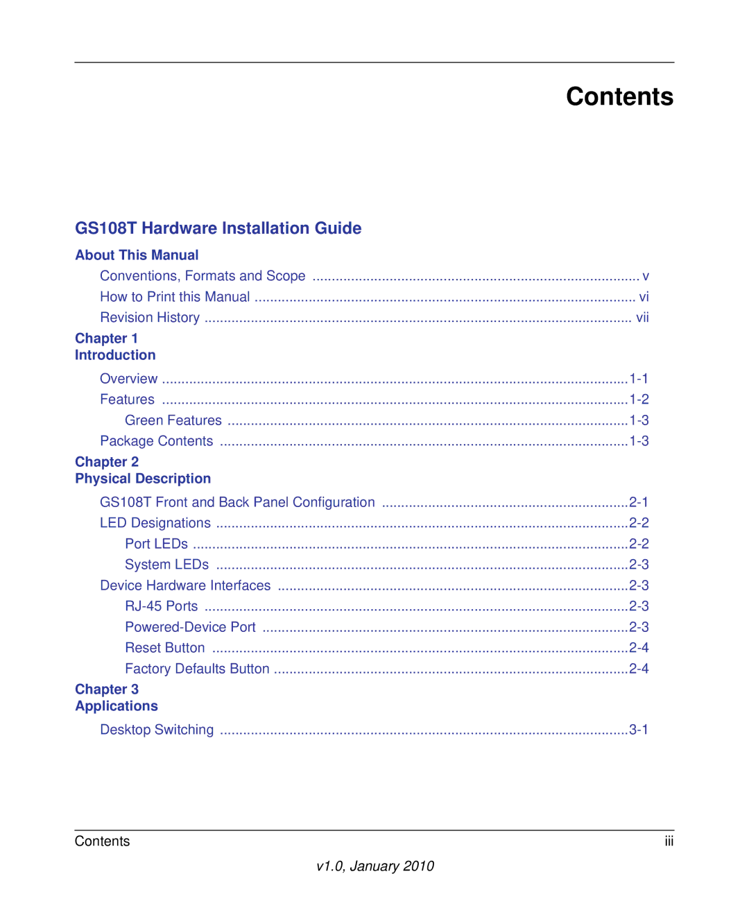 NETGEAR GS108T-200NAS manual Contents 