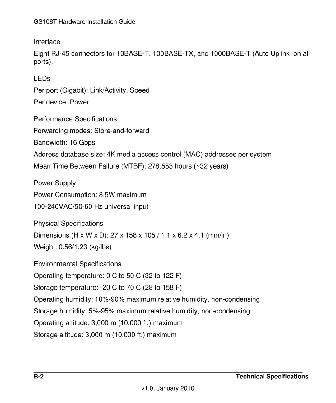 NETGEAR GS108T-200NAS manual Interface 