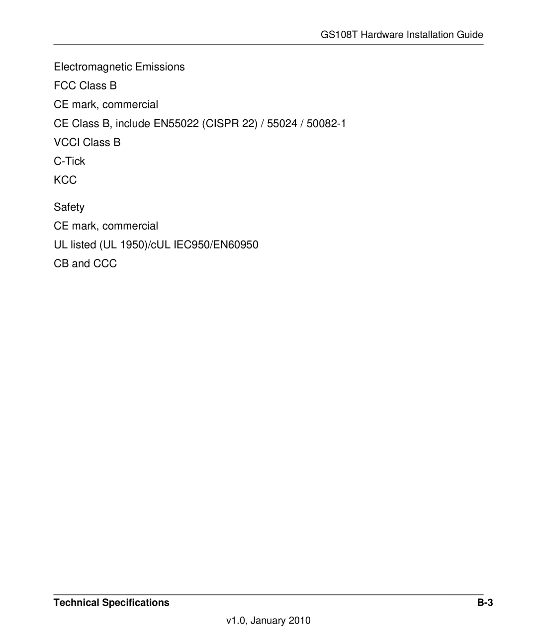 NETGEAR GS108T-200NAS manual Electromagnetic Emissions 