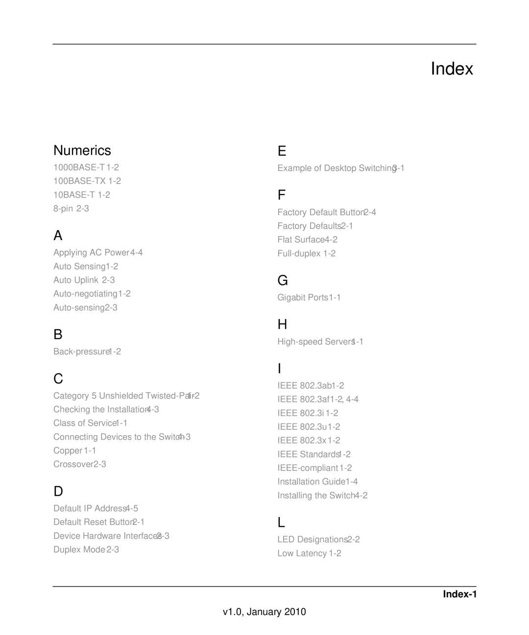 NETGEAR GS108T-200NAS manual Index, Numerics 