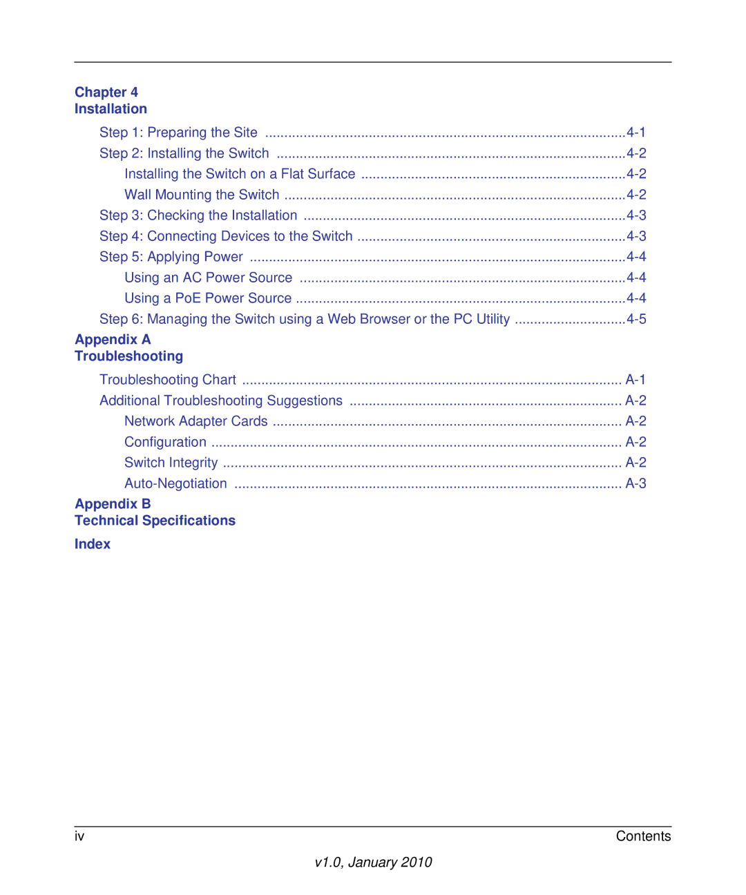 NETGEAR GS108T-200NAS manual Appendix B Technical Specifications Index 