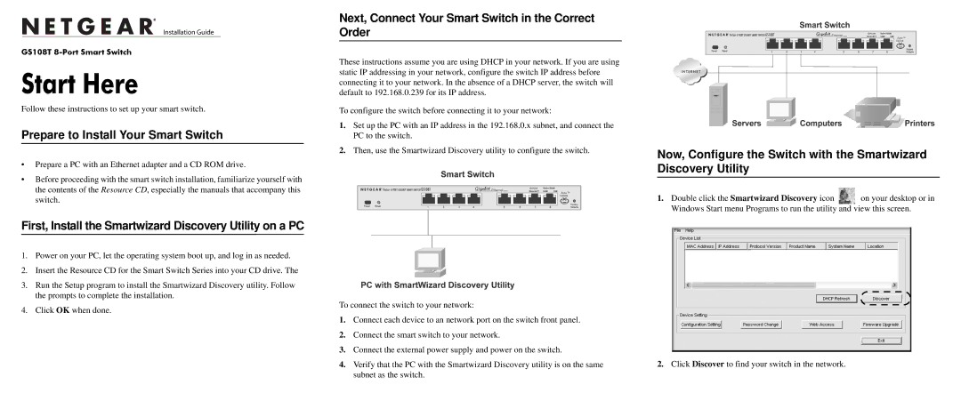 NETGEAR GS108T manual Start Here, Prepare to Install Your Smart Switch 