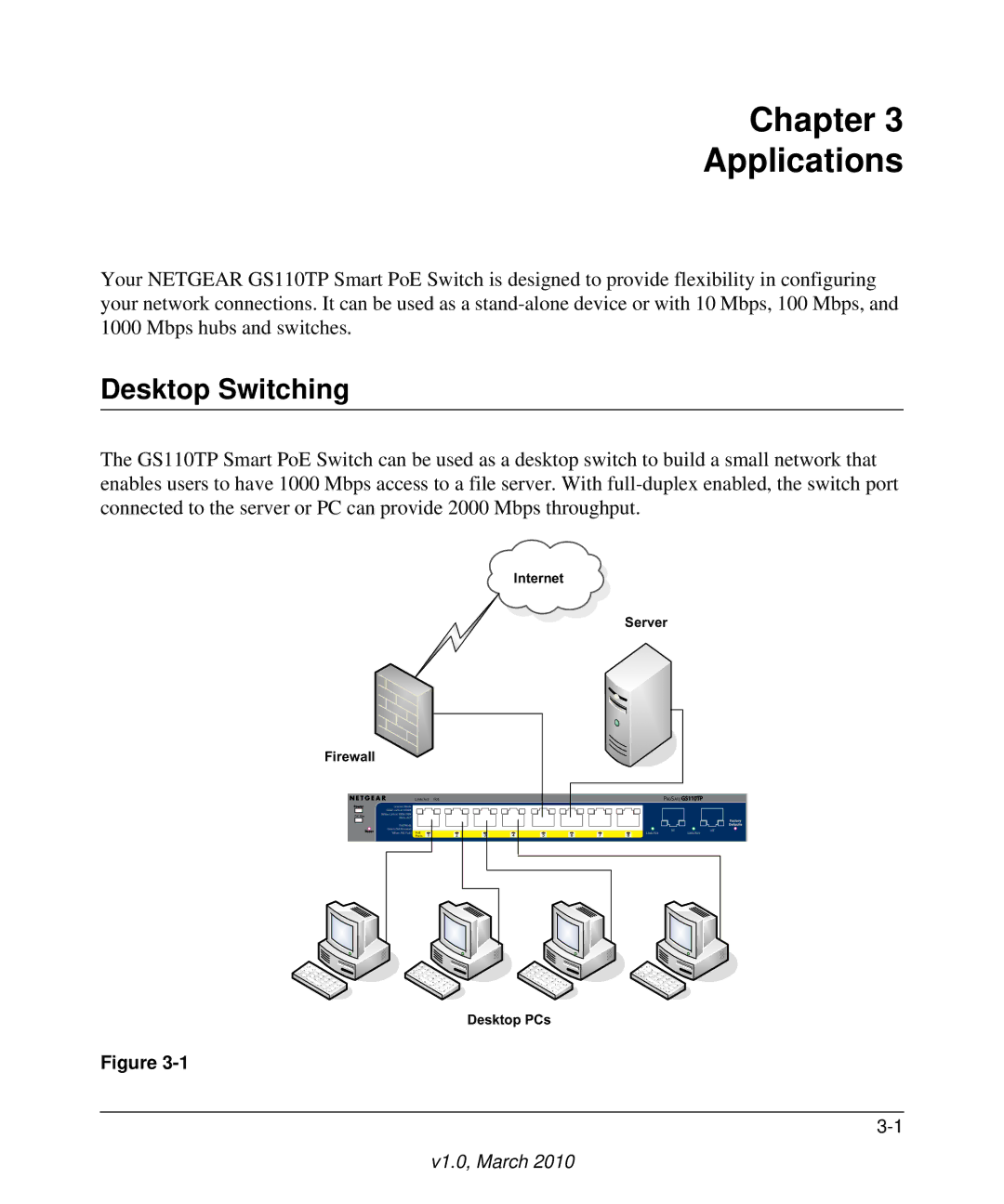 NETGEAR GS110TP-100NAS manual Chapter Applications, Desktop Switching 