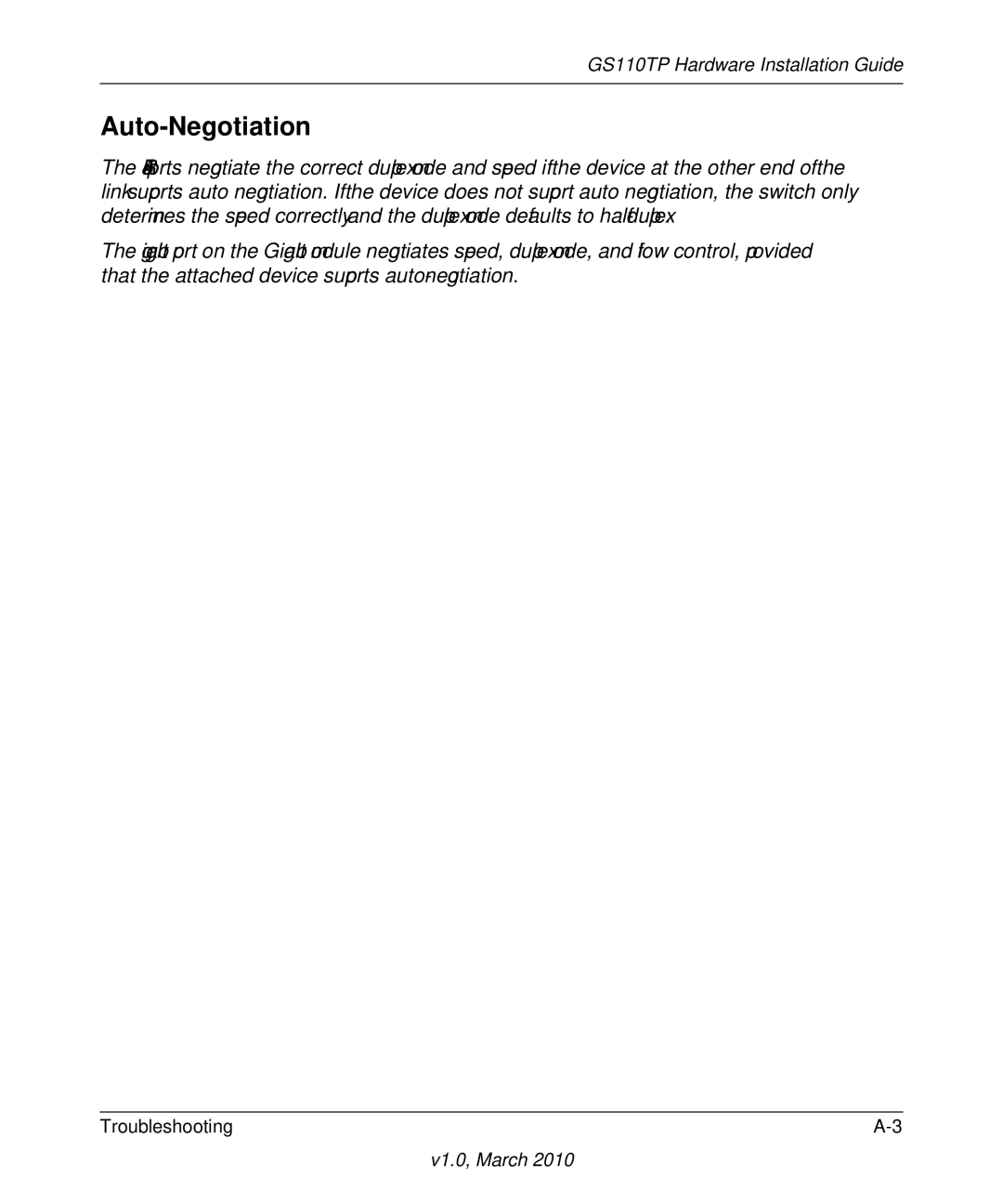 NETGEAR GS110TP-100NAS manual Auto-Negotiation 