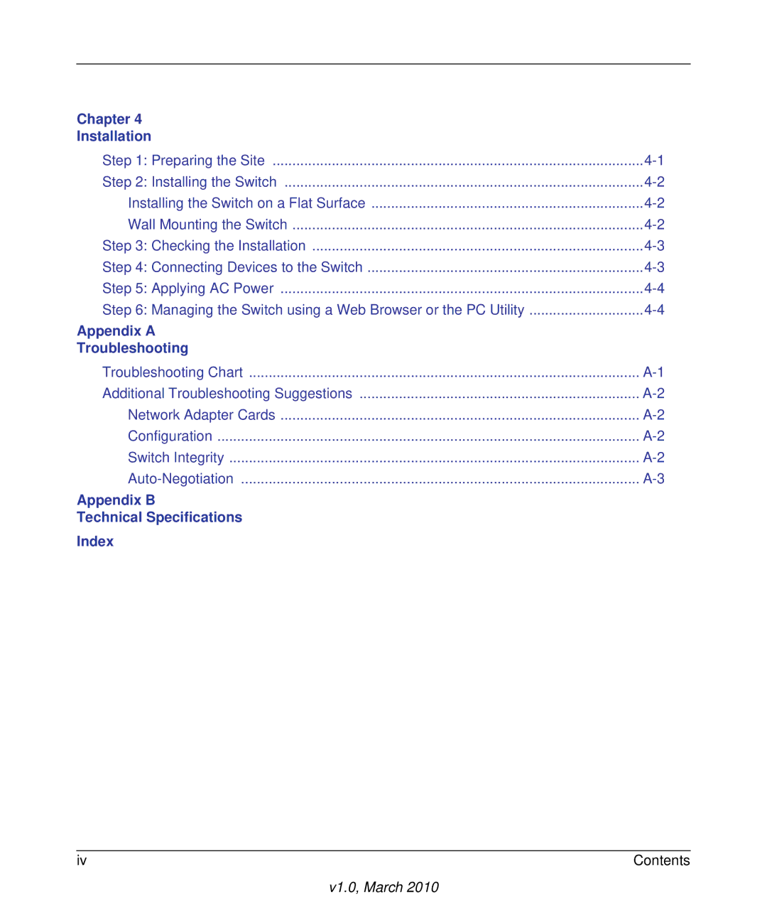 NETGEAR GS110TP-100NAS manual Appendix B Technical Specifications Index 