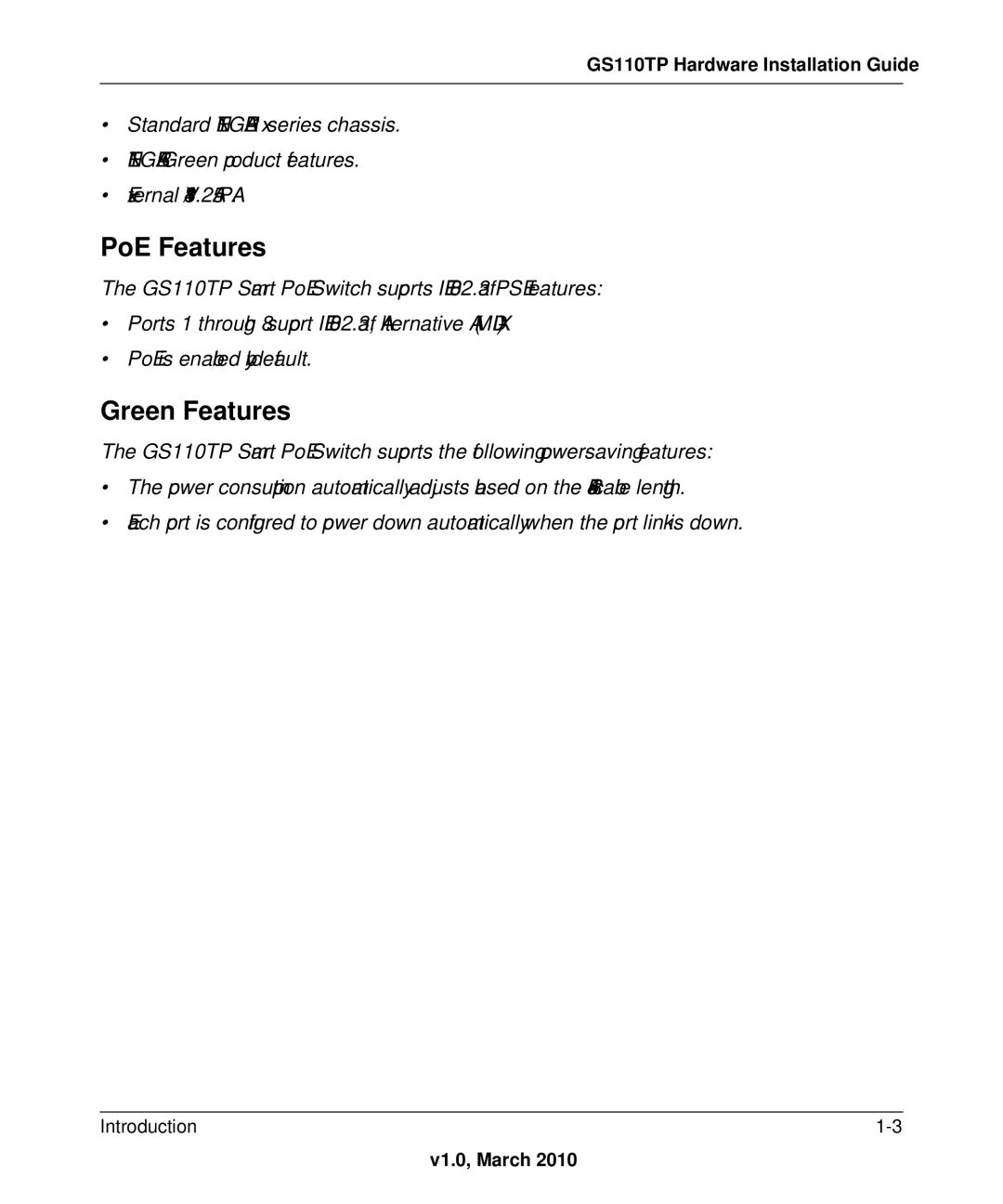 NETGEAR GS110TP-100NAS manual PoE Features, Green Features 