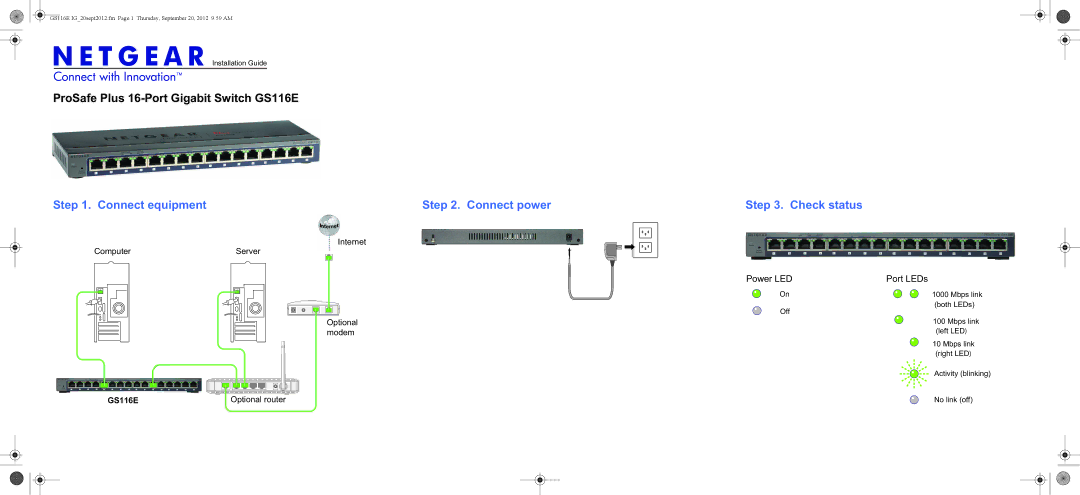 NETGEAR GS116E-100NAS manual Connect equipment 