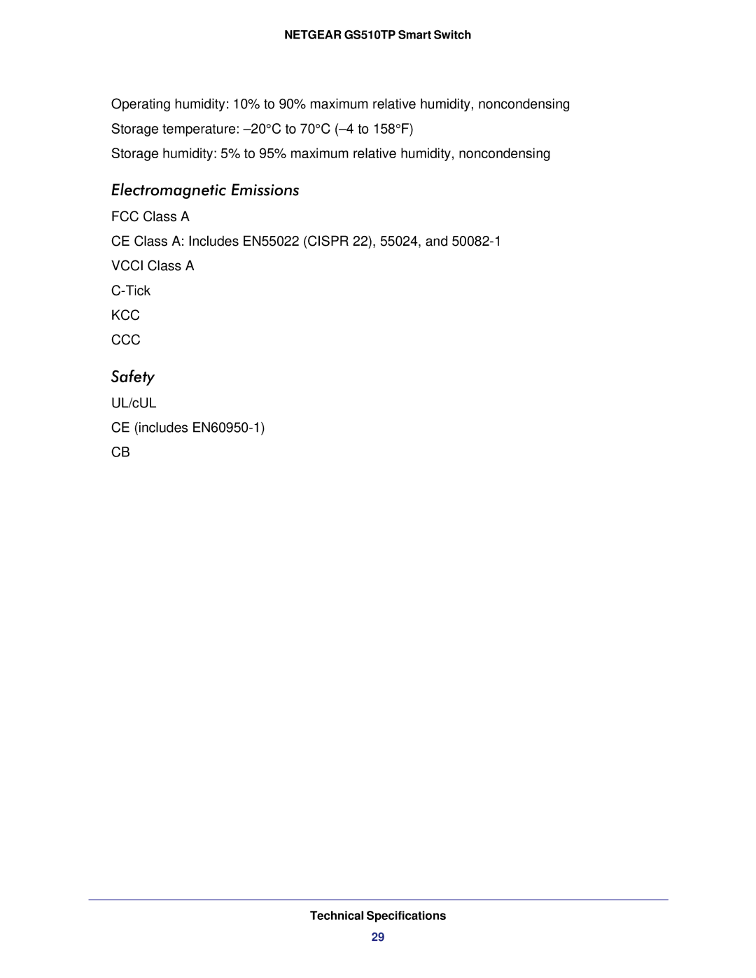 NETGEAR GS510TP-100NAS manual Electromagnetic Emissions 