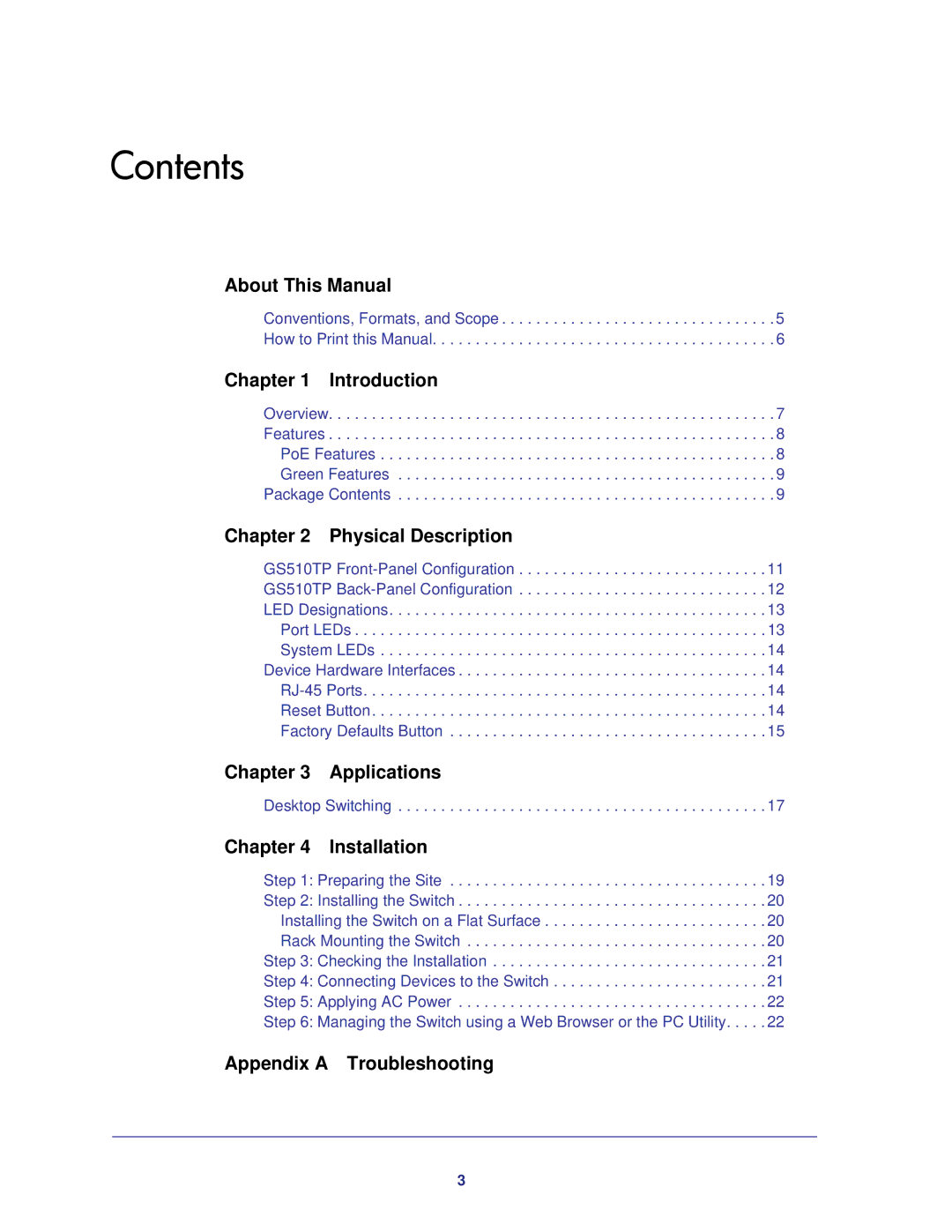 NETGEAR GS510TP-100NAS manual Contents 