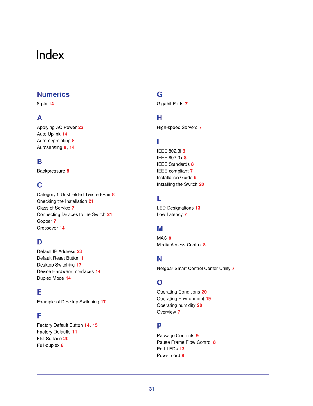 NETGEAR GS510TP-100NAS manual Index 